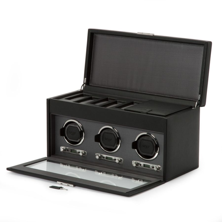 Side Open View of Wolf 1834 Viceroy Triple Watch Winder with Storage 456302