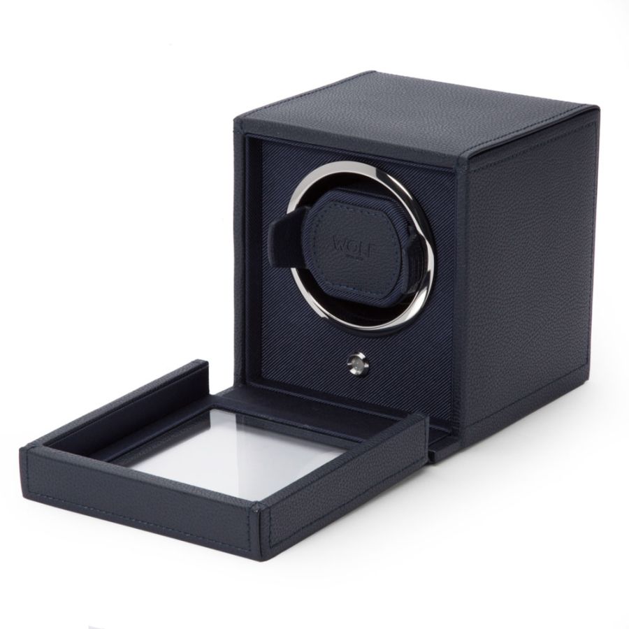 Open view of Wolf 1834 Cub Single Watch Winder with Cover 461117