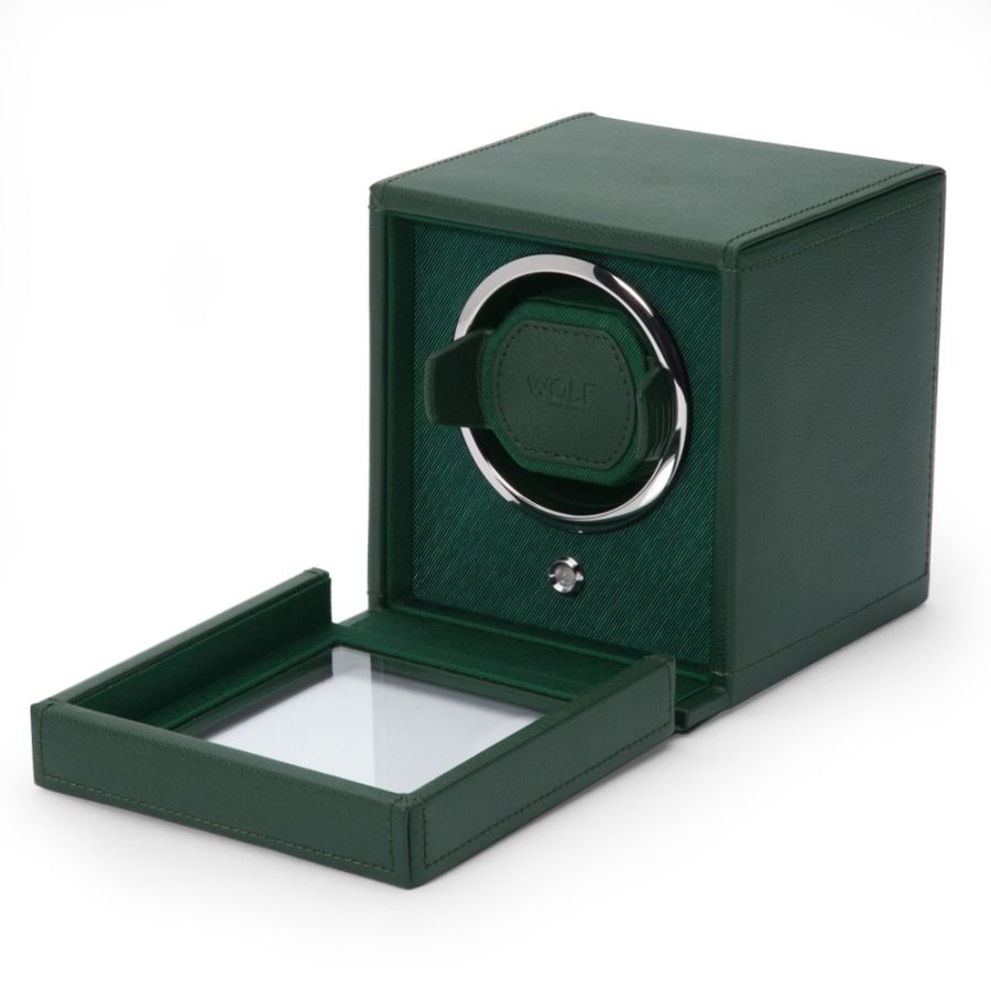 Side with open view of Wolf 1834 Cub Single Watch Winder with Cover 461141