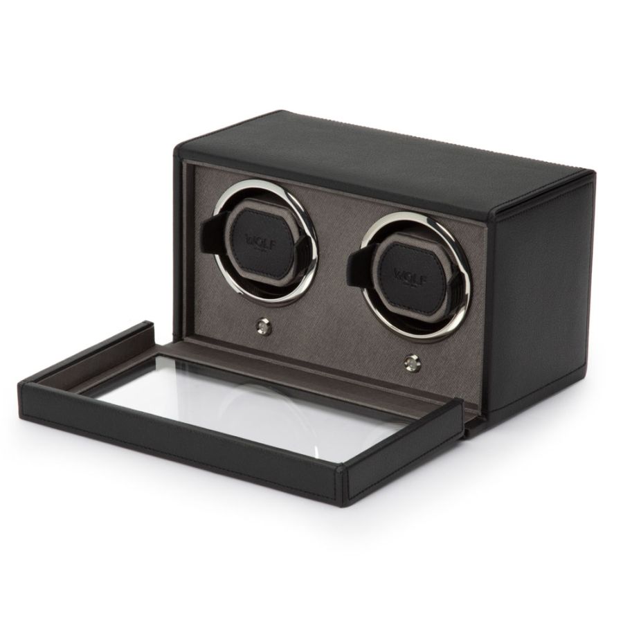 Open Side View of Wolf 1834 Cub Double Watch Winder with Cover 461203