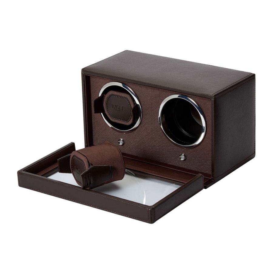 Open Side View of Wolf 1834 Cub Double Watch Winder with Cover 461206