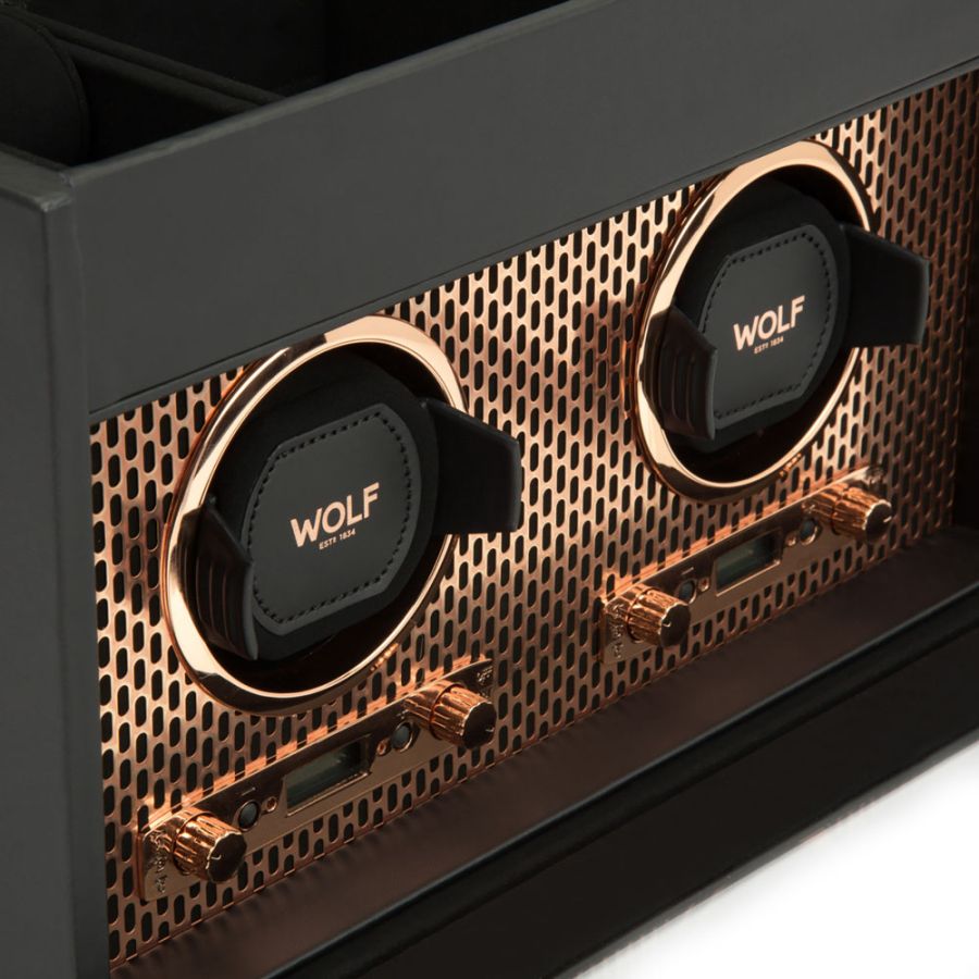 Close Up View of Wolf 1834 Axis Double Watch Winder With Storage 469316
