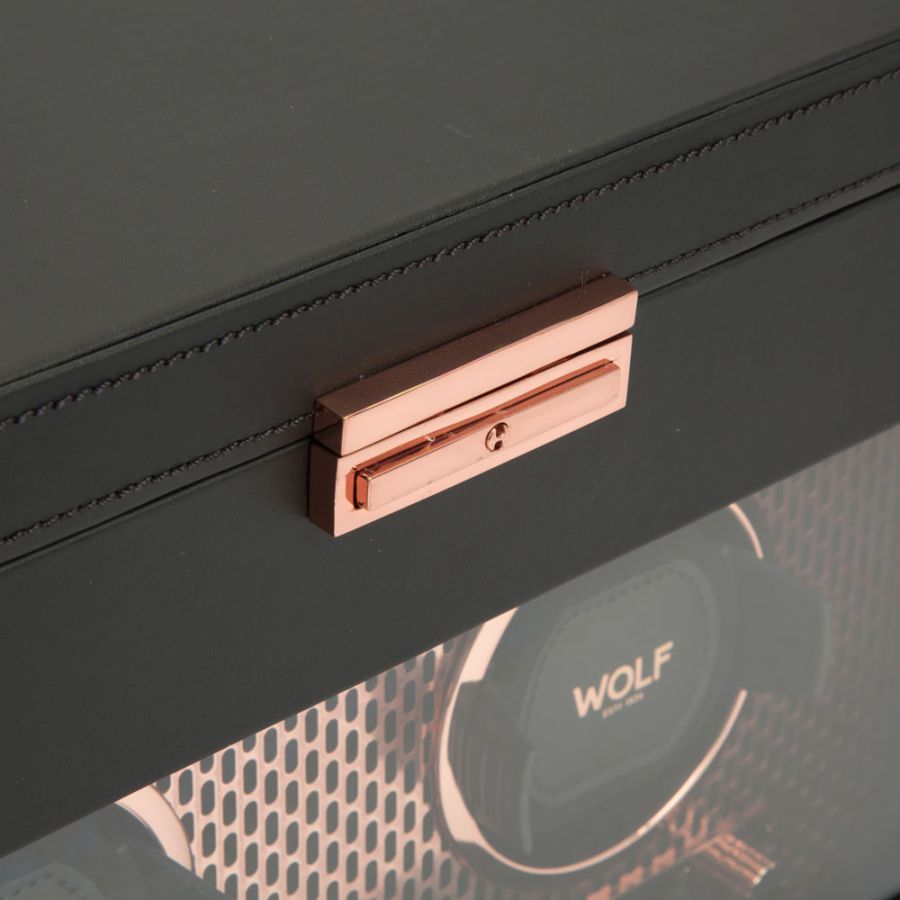 Front Close View of Wolf 1834 Axis Double Watch Winder With Storage 469316