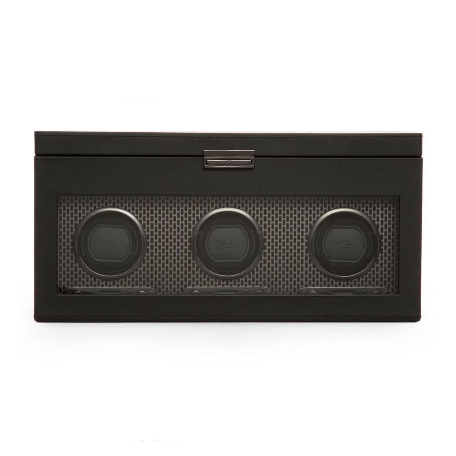 Front view of Wolf 1834 Axis Triple Watch Winder With Storage 469403