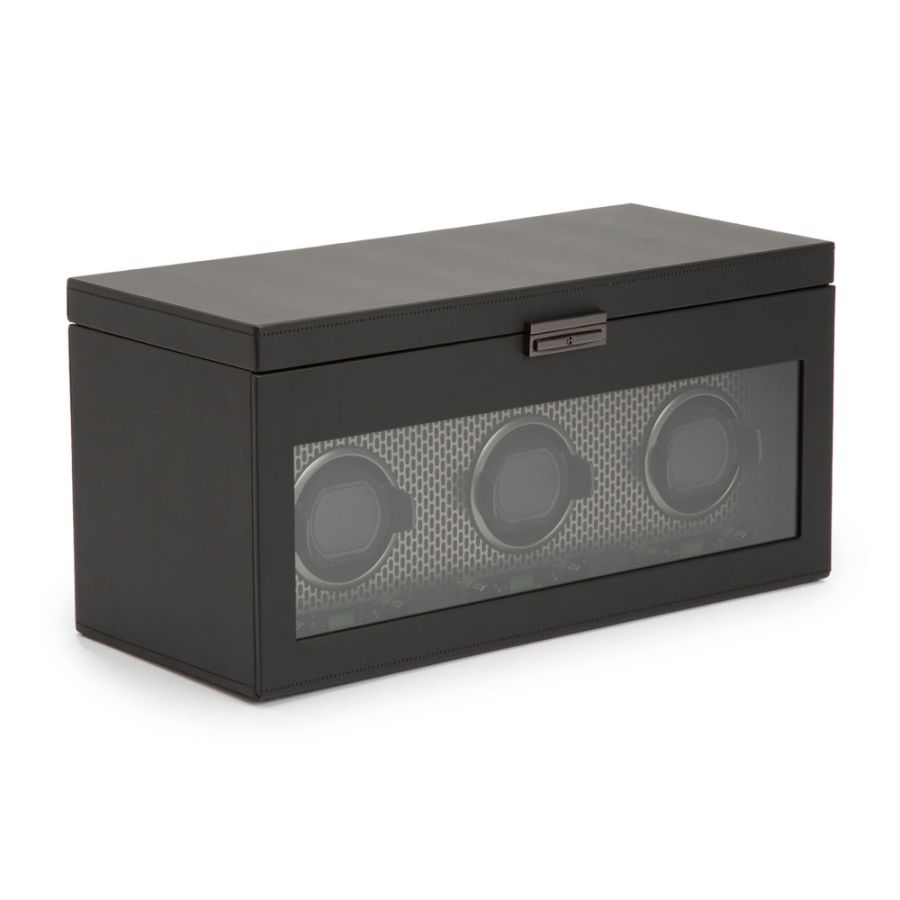 Side view of Wolf 1834 Axis Triple Watch Winder With Storage 469403