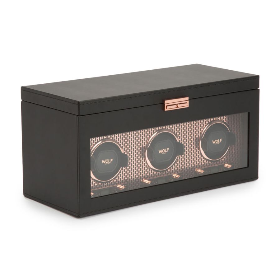 Side view of Wolf 1834 Axis Triple Watch Winder With Storage 469416