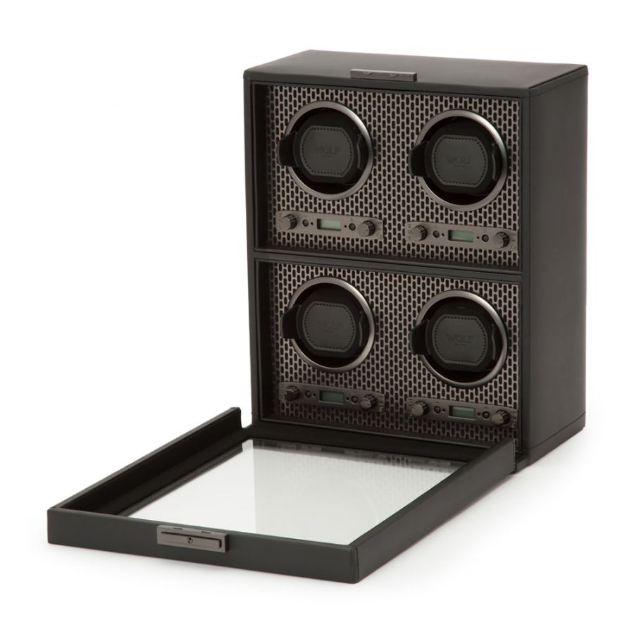 side and open view of Wolf 1834 Axis 4 Piece Watch Winder 469503