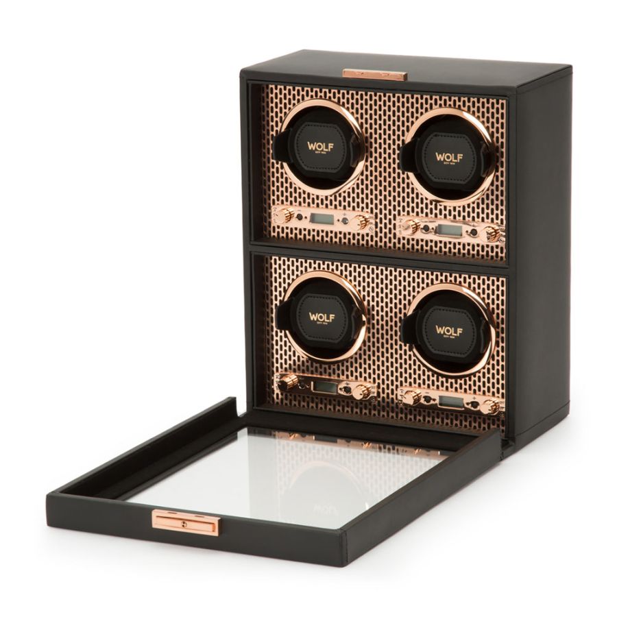 Side and open view of Wolf 1834 Axis 4 Piece Watch Winder 469516