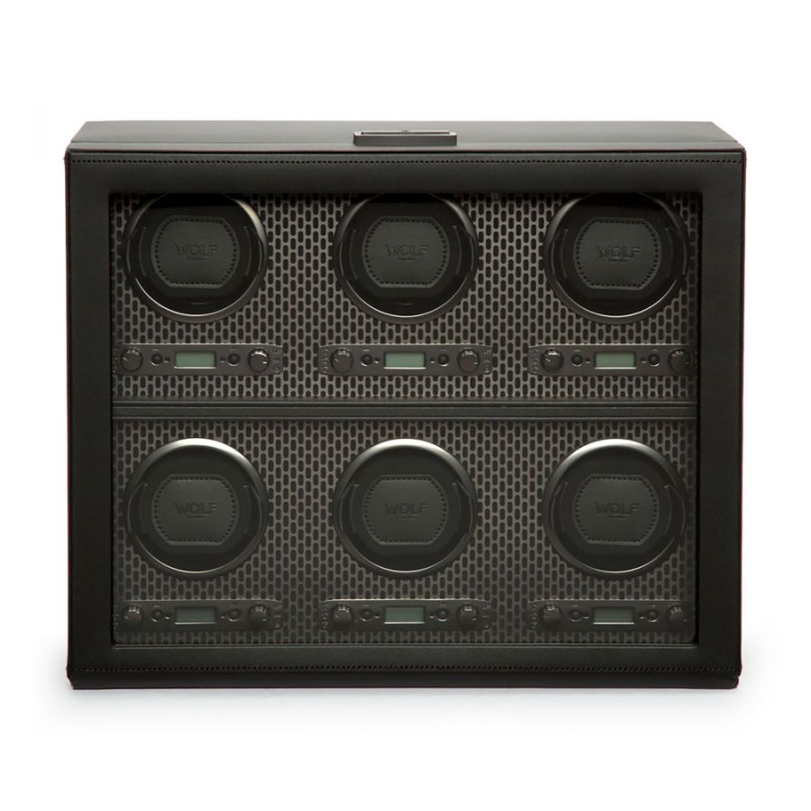 Open view of Wolf 1834 Axis 6 Piece Watch Winder 469603