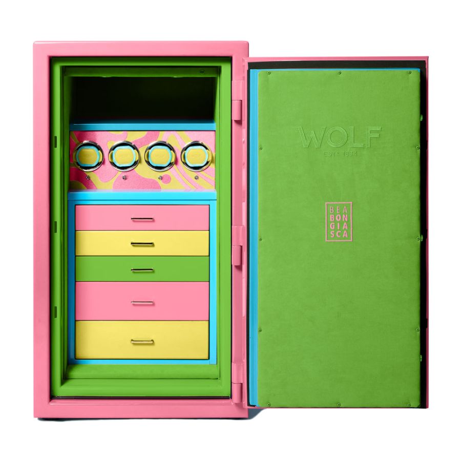 Open view of Wolf 1834 Bea Bongiasca Atlas 4 Piece Winder Safe 460490