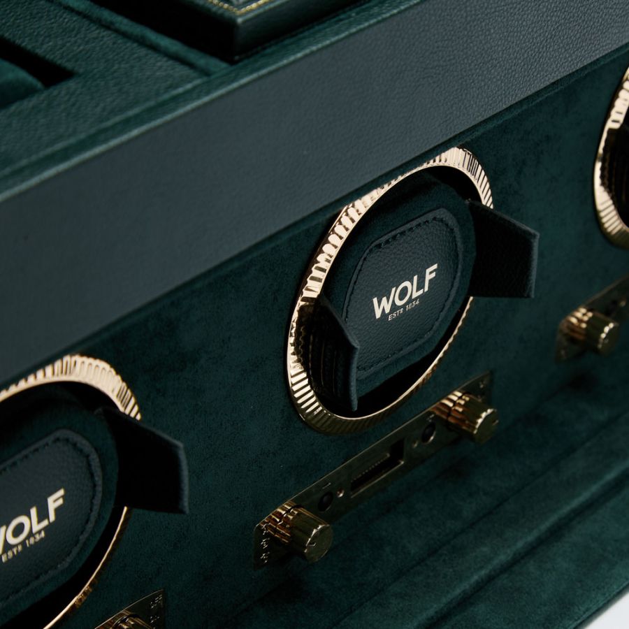 Close up view Wolf 1834 British Racing Triple Watch Winder with Storage 792341