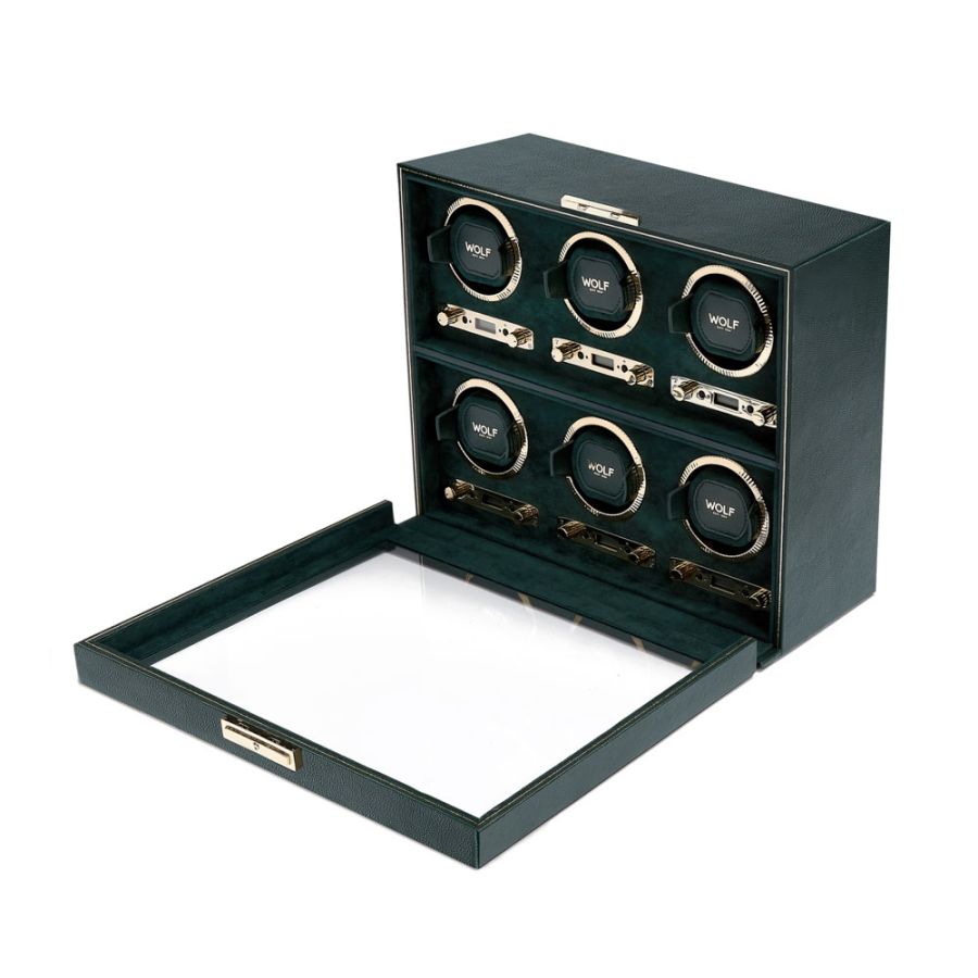 Side with open view ofWolf 1834 British Racing 6 Piece Watch Winder 792441