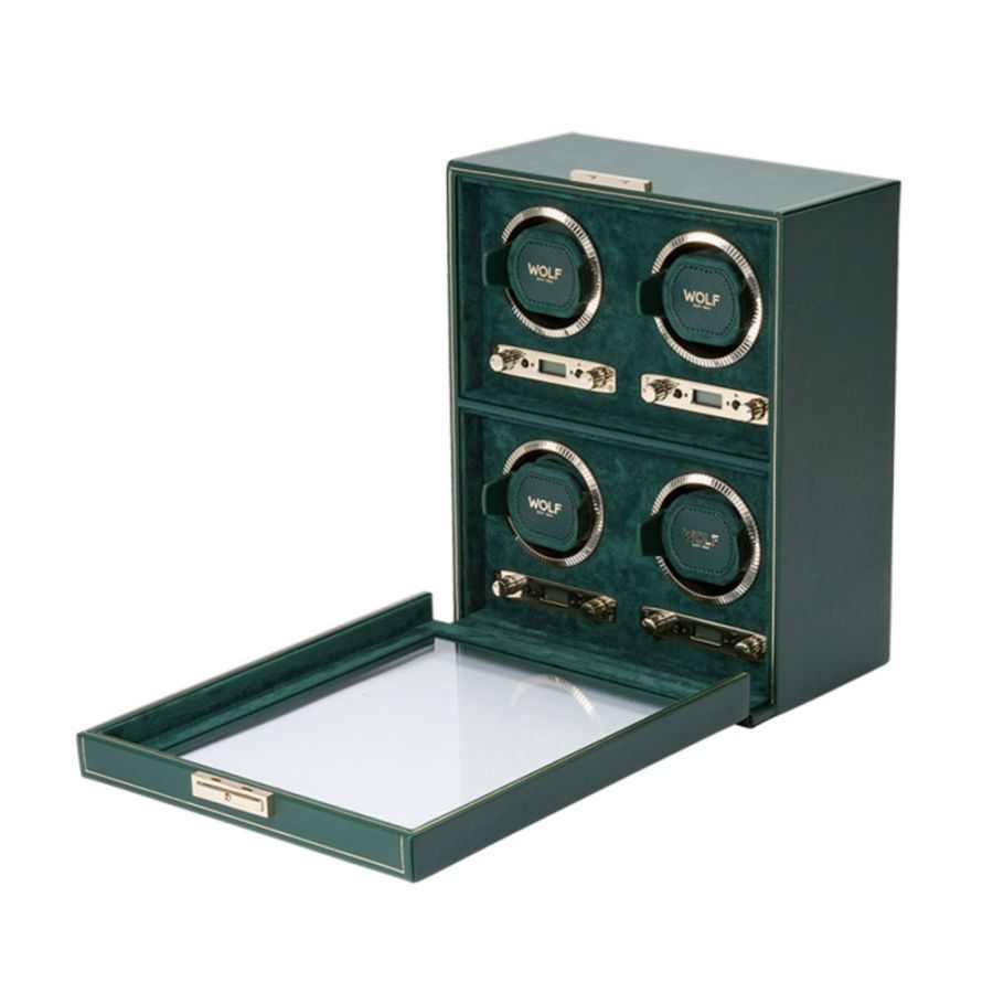 Side and open view of Wolf 1834 British Racing 4 Piece Watch Winder 793041