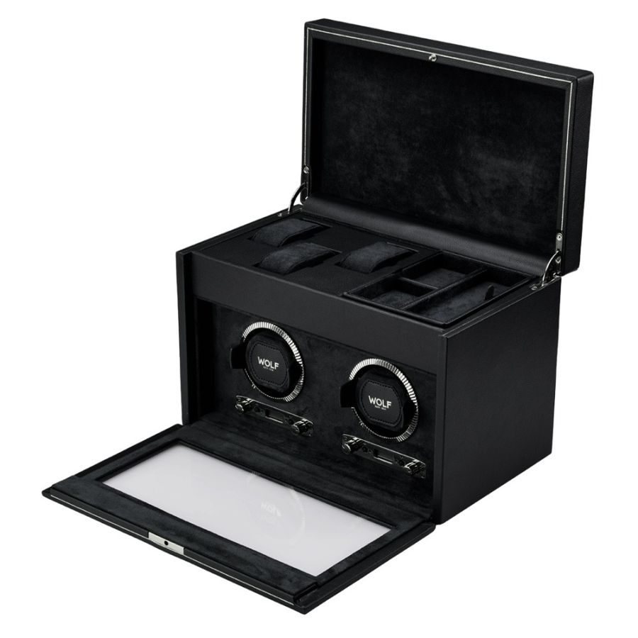 Open View of Wolf 1834 British Racing Double Watch Winder with Storage 792202