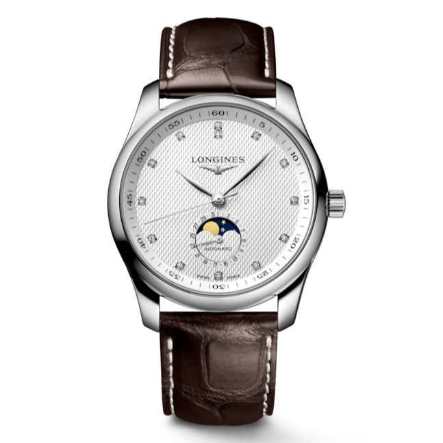 Master Collection 40mm Stainless Steel Diamond Dial on Brown Alligator Leather Strap with Moon Phase