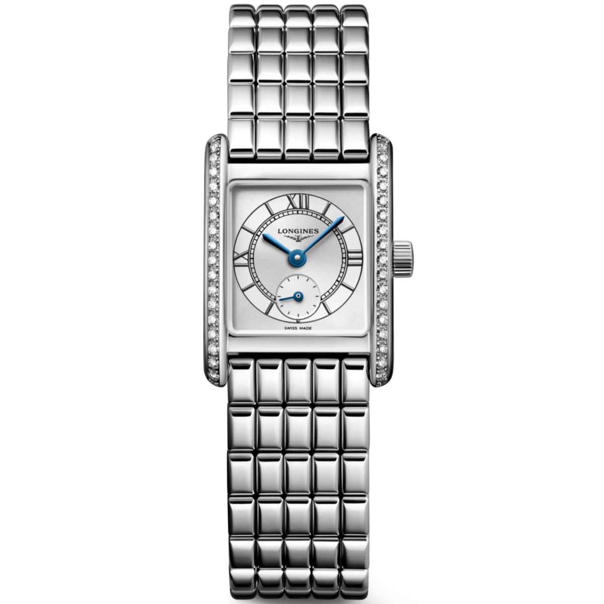 Longines Mini DolceVita Sunray Silver with Diamonds 21x29mm L52000756 front view