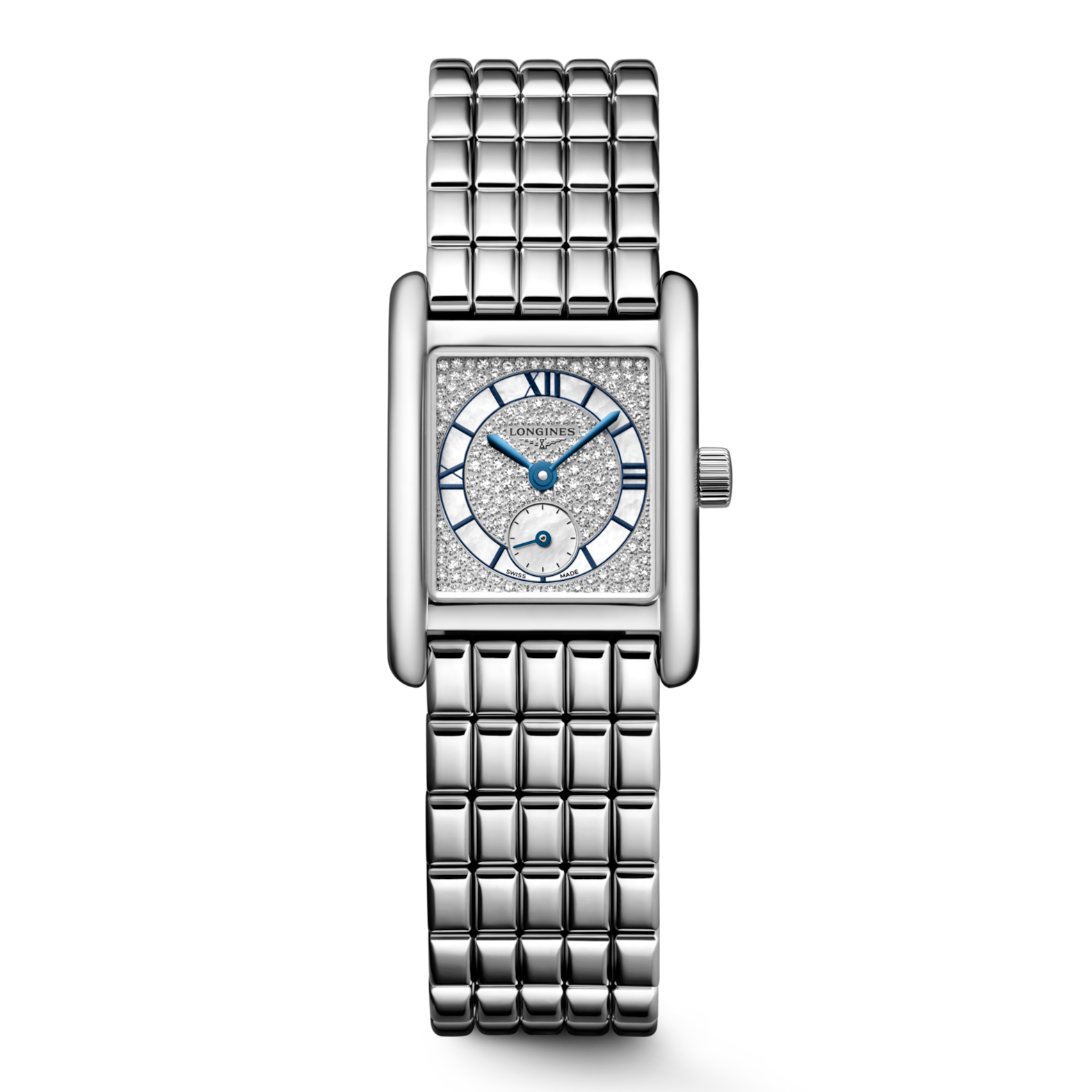 Front view of Longines Mini Dolcevita Diamond Pave Steel Quartz L52004876