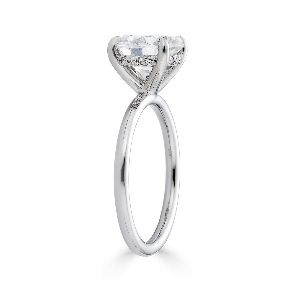 Side Angle of 4 Prong Classic Engagement Solitaire Setting with Diamond Hidden Halo