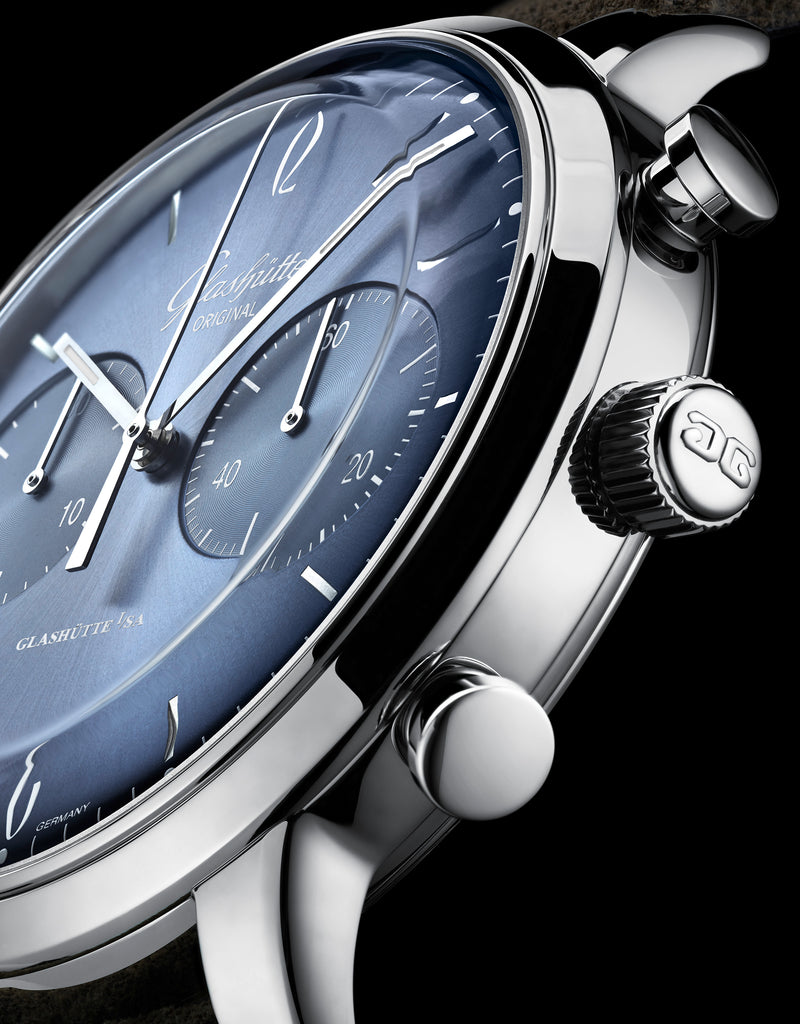 Glashutte Original Glacier Blue Sixties Chronograph Limited Edition 1-39-34-04-22-02 Carat & Co.