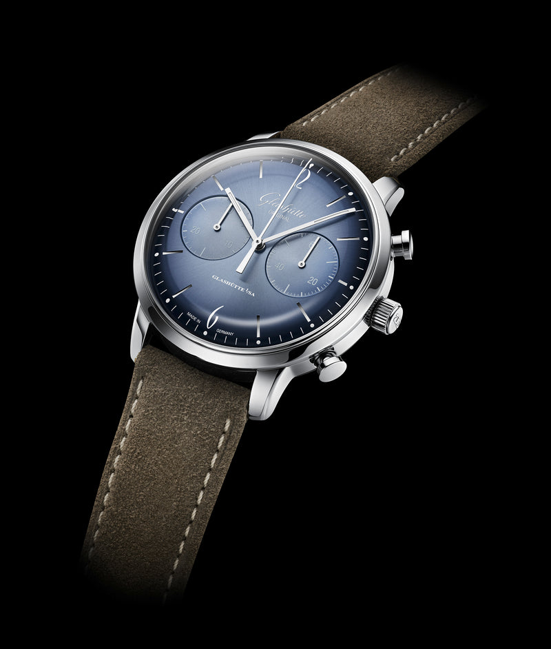 Glashutte Original Glacier Blue Sixties Chronograph Limited Edition 1-39-34-04-22-02 Carat & Co.