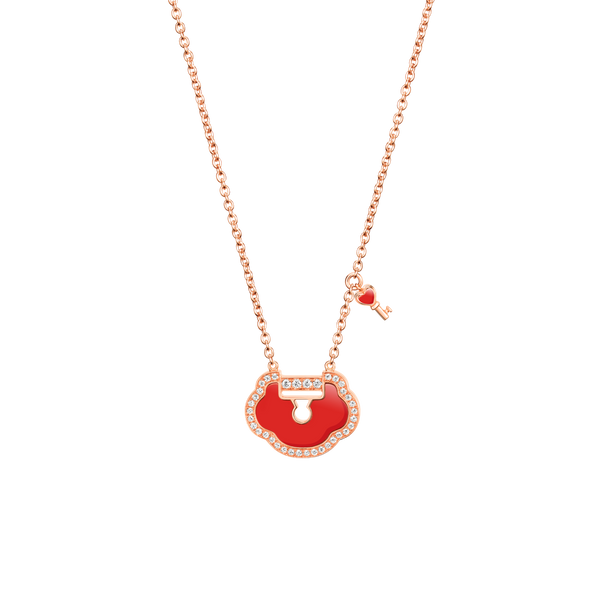 Qeelin Yu Yi Necklace Red Agate and Diamonds YYL-040-NL-RGDRA