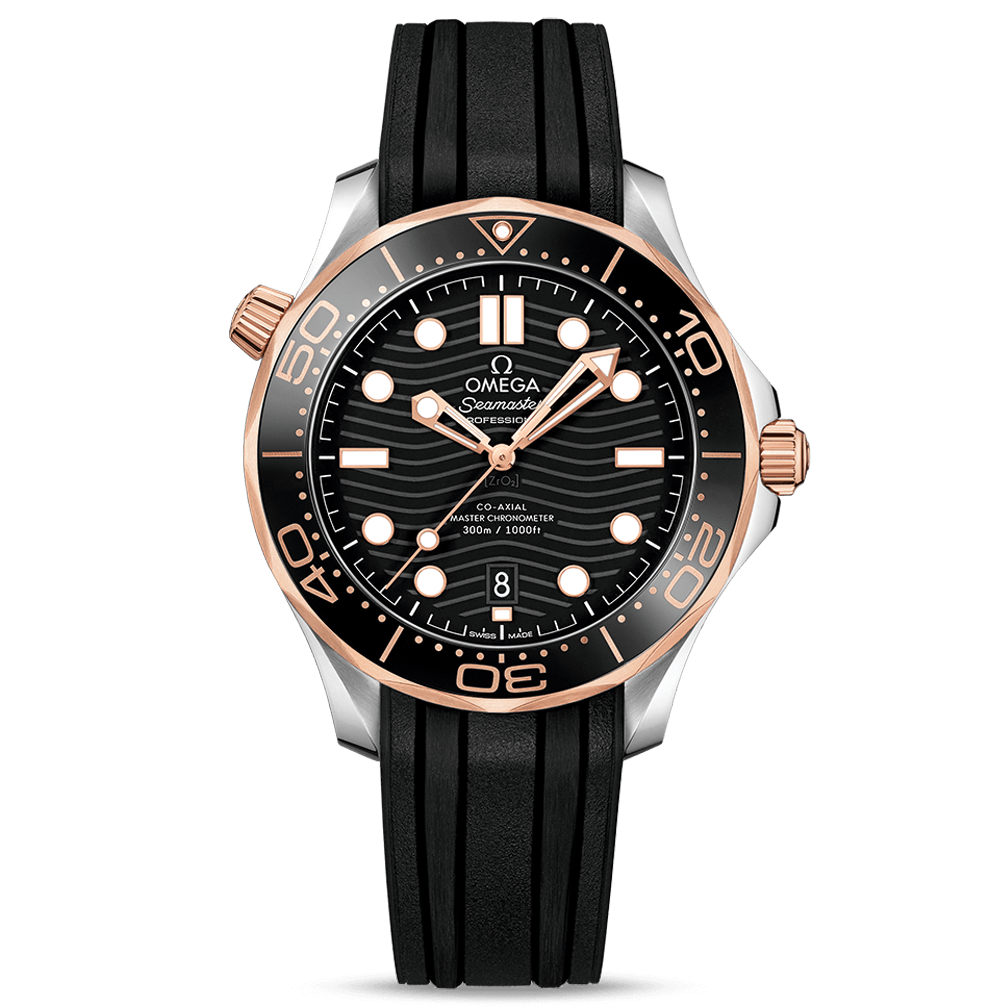 Omega Diver 300M Co-Axial Master Chronometer 42 mm Sedna Gold & Steel Rubber Strap