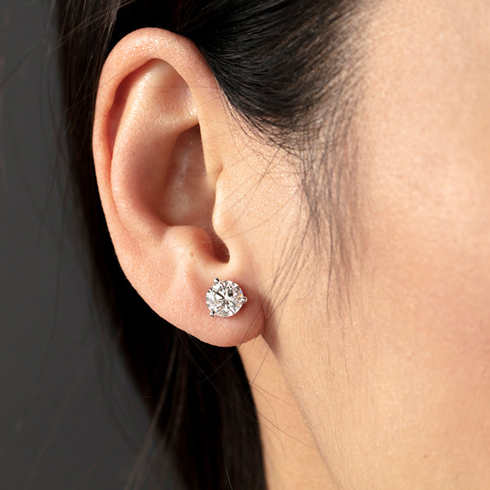 Platinum Three-Prong Stud Earrings