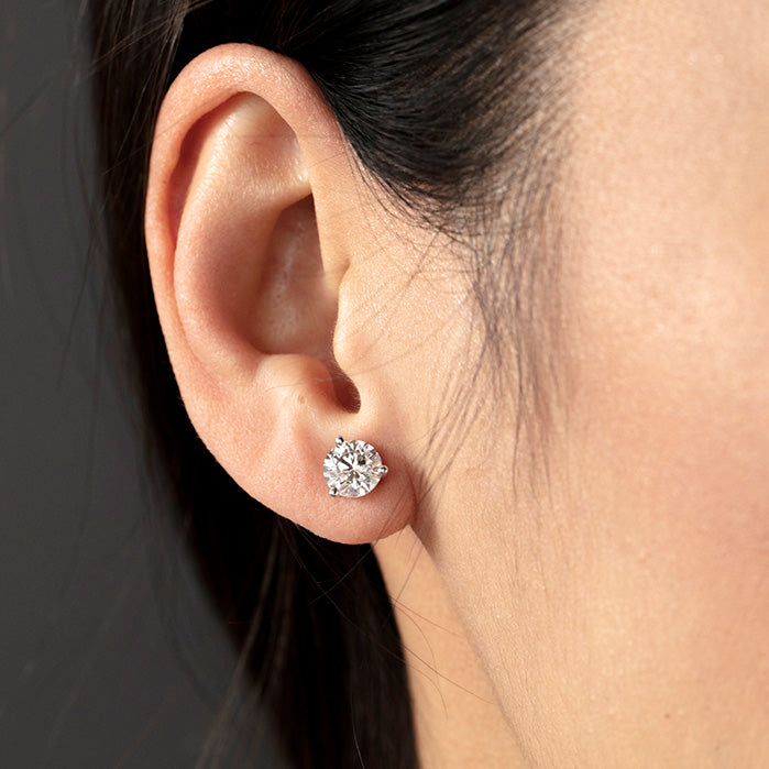 White Gold Three-Prong Stud Earrings