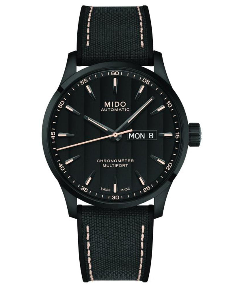 MIDO Multifort Chronometer 1 Black Dial, Stainless Steel Black PVD Watch, Black Fabric Strap - 40mm - M0384313705100