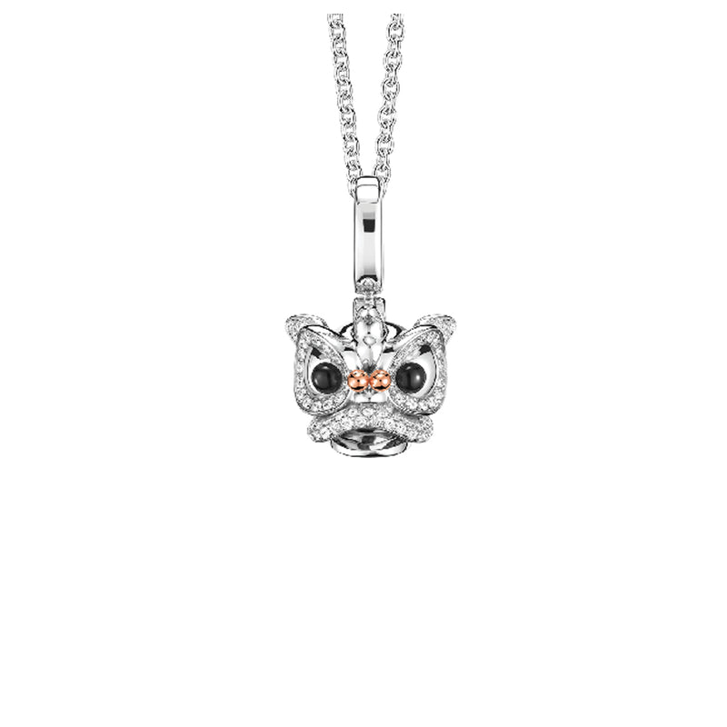 Qeelin Small Xi Xi pendant in 18k white gold with diamonds and onyx
