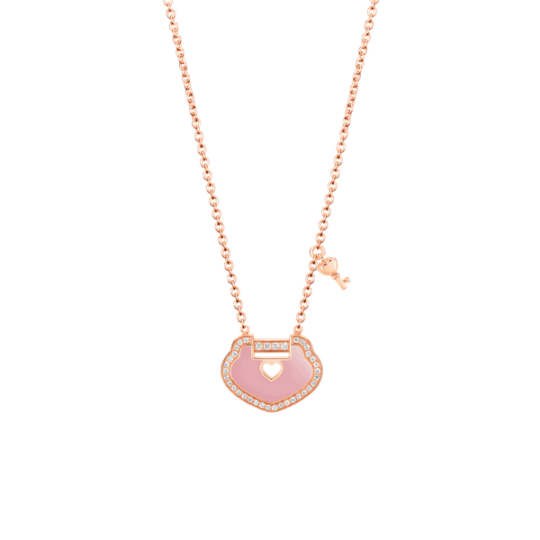 Qeelin Yu Yi Pink Opal Diamond Necklace Limited Edition YYL-040-NL-RGDPO - Carat & Co. Flushing New York