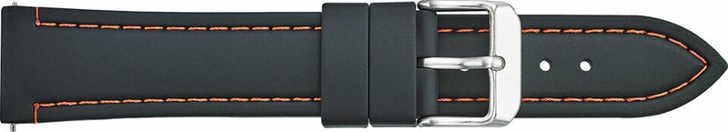 Silicone Sports Watchband with EZ Release pins Black with Orange Stitch
