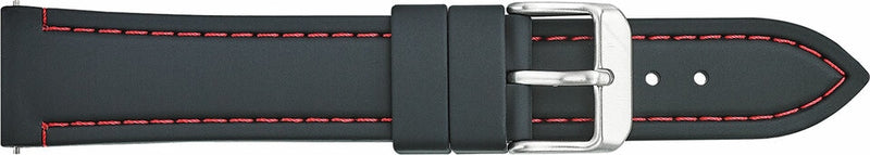 Silicone Sports Watchband with EZ Release pins Black with Red Stitch