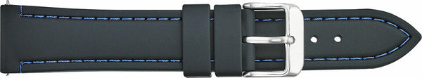 Silicone Sports Watchband with EZ Release pins Black with Blue Stitch